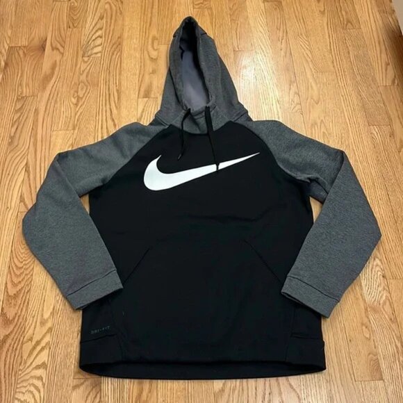 Nike Dri-Fit Hooded Sweatshirt Black/Grey - Men's Size Medium - Picture 1 of 3
